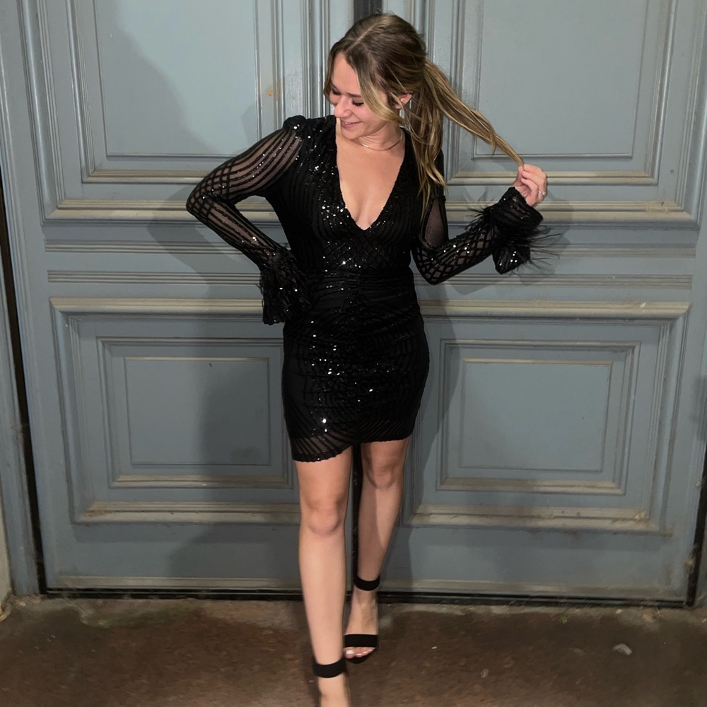 Paola Feather Trim Sequin Bodycon Dress